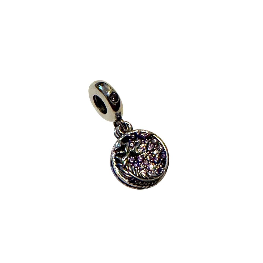 AUTHENTIC PANDORA PURPLE PAVE FEATHER DANGLE CHARM
